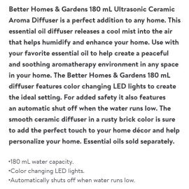 Better Homes Gardens Cool Mist Ultrasonic Aroma Diffuser Rusty Brick 180 mL