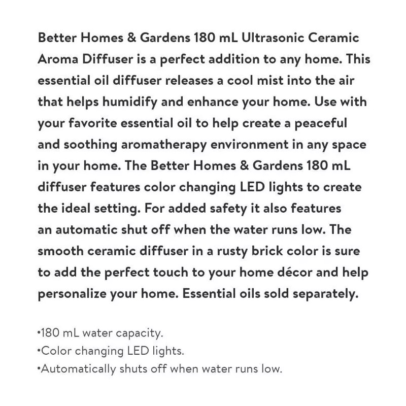 Better Homes Gardens Cool Mist Ultrasonic Aroma Diffuser Rusty Brick