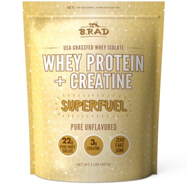 B.rad Grass Fed Whey Protein Isolate Powder with Creatine | Ultra-Pure, All-Natural Clean Ingredients | Superfuel with Whey and Creatine | 2 Pounds | 100% USA Sourced | Unflavored