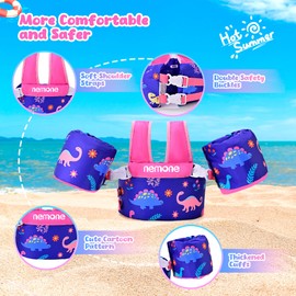 Nemone Toddler Swim Vest for 22-70 lbs Kids Floaties Swim Jacket with Arm Water Wings for Girls Boys 1 2 3 4 5 6 7 Years Old Beach Pool 20 30 40 50 60 66 Pounds Puddle Jumper