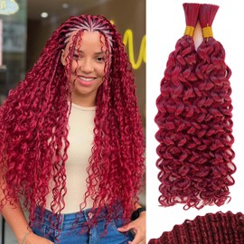 Belaved Human Braiding Hair Burgundy Red for Boho Braids Water Wave Bulk Human Hair for Braiding Curly Human Hair Extensions Wet Wavy 100g 2 Bundles No Weft Micro Braiding 30 Inch