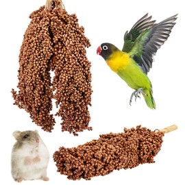 Fhiny Millet Spray for Birds, 3 PCS Natural Sun-Dried Red Sorghum Grain for Birds Seed Original Parrot Treats & Supplement Parakeet Food for Cockatiels Lovebirds Finches Budgies Pigeons Hamsters
