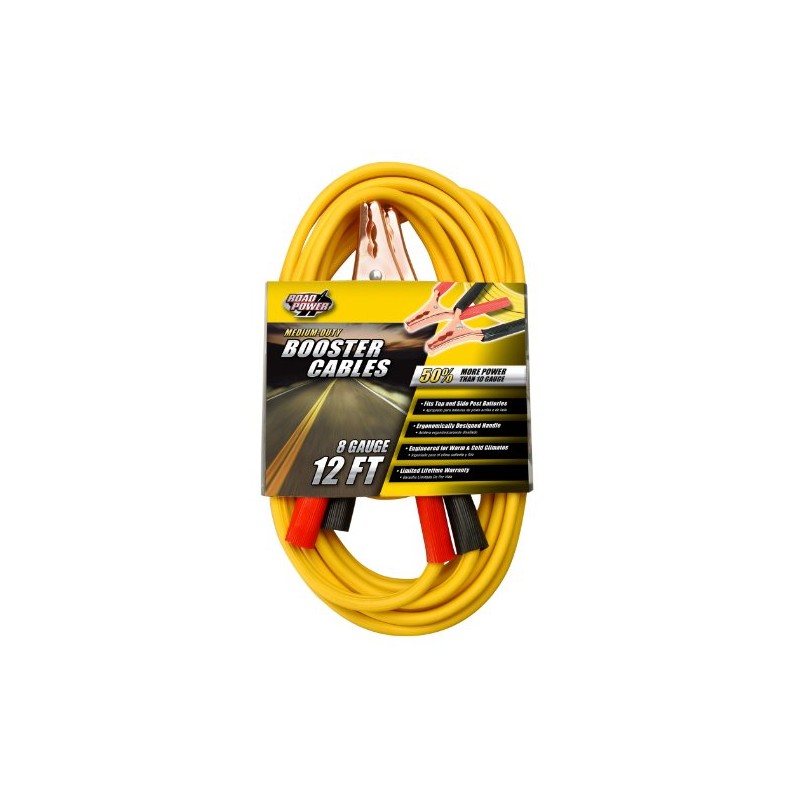 Road Power 84358802 12-Feet, 8-Gauge Medium-Duty Booster Cable Car Battery