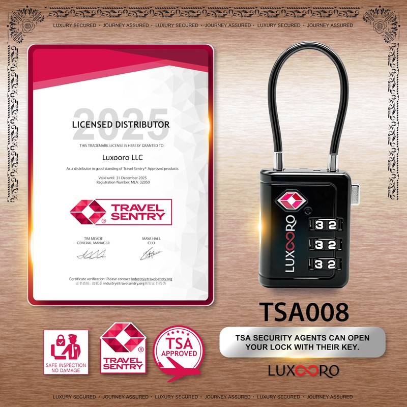 LUXOORO TSA Approved Luggage Lock with Alert Indicator, 3-Digit Resettable