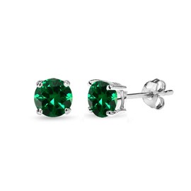 Sterling Silver Synthetic Green Quartz 5mm Round-Cut Solitaire Stud Earrings Women