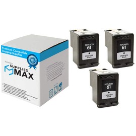 SuppliesMAX Remanufactured Replacement for HP DeskJet 1000/1050/2000/2050/3000/3516/Envy 400/5539 Black Inkjet (3/PK-190 Page Yield) (NO. 61) (CH561WN_3PK)