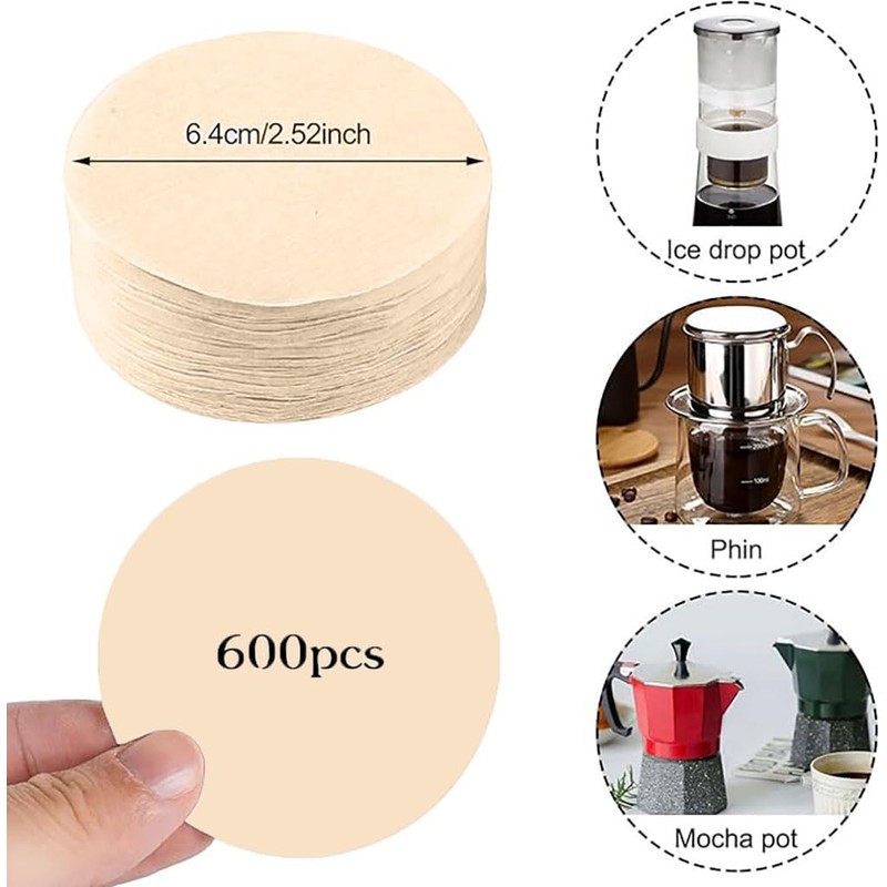 600 PCS Round Coffee Filter, Unbleached Natural Coffee Filter for