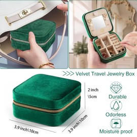 NUZEKY Reise Schmuckkästchen, Schmuck Reiseetui für Damen Schmuckkästchen Klein Samt Schmuckaufbewahrung Schmucktasch für Reisen Ringe Ohrringe Halsketten Ohrstecker-Schmuck Organizers(Grün)