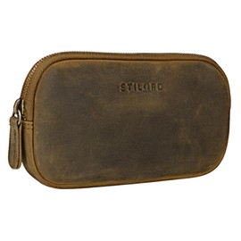 STILORD 'Mike' vintage leather case, ideal for pens, mobile phones, cosmetics, money, glasses, keys, pencil case, make-up bag, genuine leather, Medium - Brown, vintage