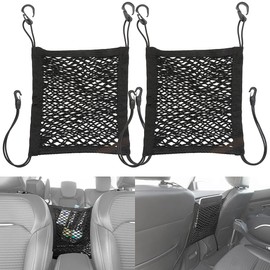 Lescars Car Accessories: Set of 2 Car Seat Back Storage Nets, 30 x 28 cm, Elastic (Net Car, Mesh Pockets, Smartphone Holder)