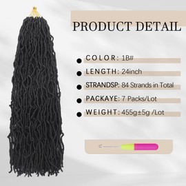 DACAI XIU Faux Locs Crochet Hair 7 Packs Soft Locs Crochet Hair Pre Looped Goddess Locs Dreadlocs Synthetic Hair For Black Women (1B（Black#）, 24 Inch (Pack of 7))