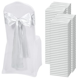 120 PCS Silver Satin Chair Sashes, 7 x 108 Inch