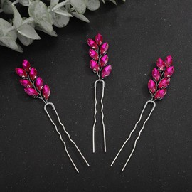 Rumtock 3pcs Rose Red Rhinestones Beads Hair Pins for Women Wedding Bridal Vintage Hair Styling Jewelry (Rose Red)