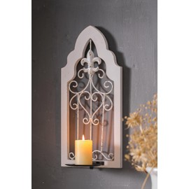 SOFE Unique Wall Candle Sconces, Rustic Wall Sconces, White Wall Candle Holder Wooden Frame, Metal Wall Mounted Candle Holder, Vintage Home Wall Decor for Living Room Bedroom