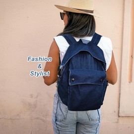 Denim Backpack Purse for Women Lightweight Jeans Canvas Rucksack Classic Retro Travel Women Daypack, Deep Blue, Medium, Jeans Canvas Rucksack