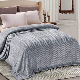 Whale Flotilla Flannel Fleece Double Size Blanket for Bed, 150x200 CM, Soft Fluffy Velvet Bed Blanket with Decorative Chevron Pattern for All Season, Warm and Lightweight, Silver Grey