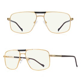 RB.Pilot Reading Glasses for Men Square Double Bridge Blue Light Blocking Computer Readers (gold, 2.50)