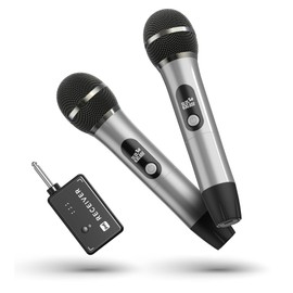 Wireless Microphone with 1:1 Chip Connection, 40 Hours Runtime, 200 Feet Reception Distance, Semi-Metallic Tubes, Wireless Microphone Video Recording, Singing, Speech, Home Party (Grey)