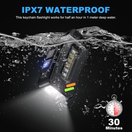 EDC Flashlight Rechargeable, 500 Lumens 9 Modes Powerful Mini Flashlight Keychain with IPX7 Waterproof, Clip on Pocket Flashlight Magnetic for Signaling, Camping, Fishing, Outdoor, 2 Pack (Black)