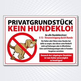 High-Quality Sign Made of Aluminium Dibond with UV Protective Coating "PRIVATGRUNDSTÜCK kein Hundeklo " 300 x 200 mm Rectangular Dog Waste Dog Pile