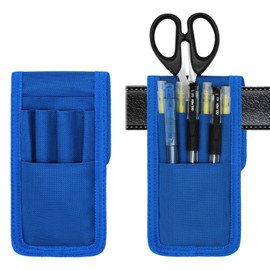 2 Pcs KATOLK Belt Pen Holder, Multifunctional Adjustable Tactical Pencil Pouch, Detachable Military Duty Pencil Sleeve Case, Can Hold Pens, Rulers and Scissors (Blue)