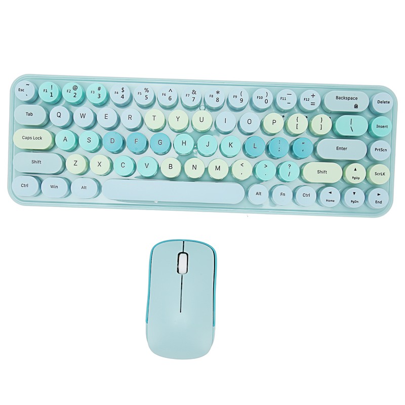 Keyboard Mouse Combo 2.4GHz Wireless Cute Retro 68 Round Keycaps