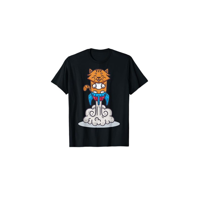 Cartoon Cat Rocket Character For Kids Animation T-Shirt