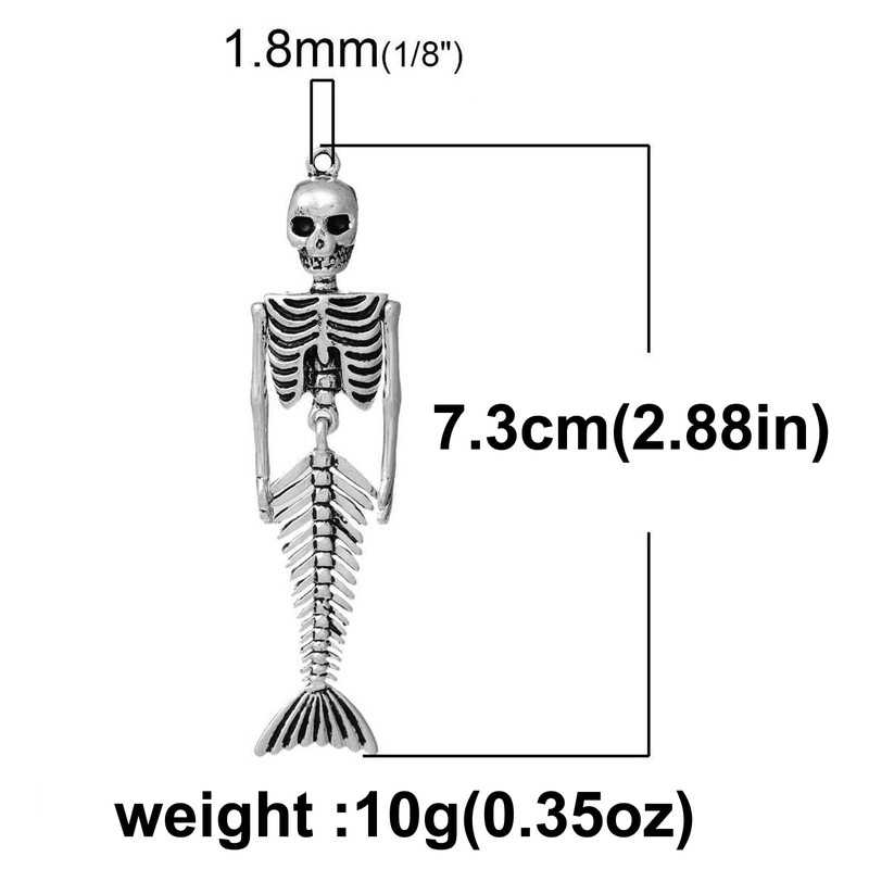 Siver Plated Vintage Human Skeleton Bones and Mermaid Skull Charm