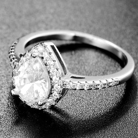 Jude Jewelers Silver Rose Gold Plated Water Drop Tear Shape Cubic Zircon Wedding Engagement Proposal Ring (Silver, 10)