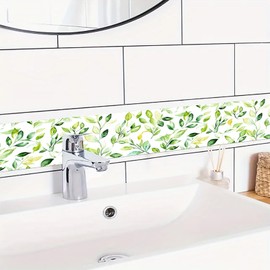 HOMETITUTE Wallpaper Border Peel and Stick Watercolor Leaf Wall Trim Decorative Accent Strip Self Adhesive Border for Walls Mirror Frame Bedroom Kitchen Bathroom Living Room 4x196 Inch Botanical Style