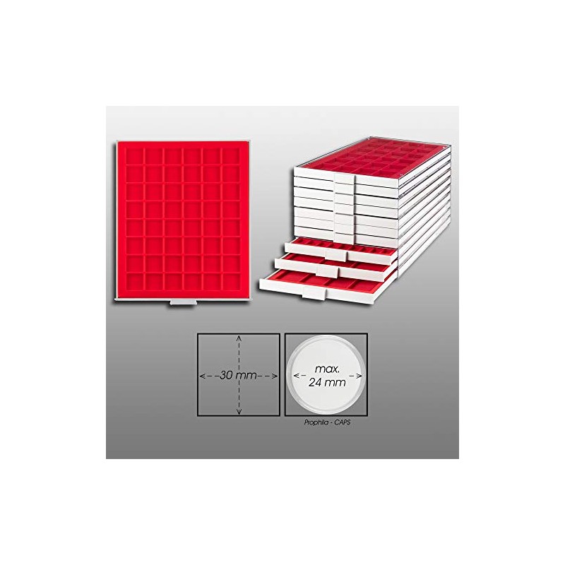 Prophila Collection Coin Box Grey 48 Square Compartments for Coins