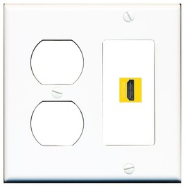 RiteAV HDMI-Yellow 2 Gang Wall Plate with Blank Outlet Left [White]