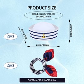 TZMFHD Captains Hat,2 ailor Hats and 2 Scarf Set,Sailor Hats,Captain Hat,Sailor Outfit,Yacht Captain Cap Sailor Ship Cap One Size,Navy Outfit Dressing Up Party for Women Men Costume Accessory