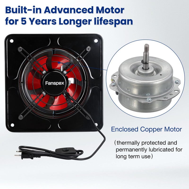 Fanspex 10" High Velocity Exhaust Fan for Kitchen, 1020 CFM