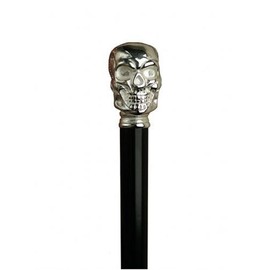 Walking Cane Skull, This Walking Stick Cane has a Metal Handle with Chrome Finish, Hardwood Shaft. This Walking aid has a a Weight Capacity of 250 pounds and 36 inches Long of Height.