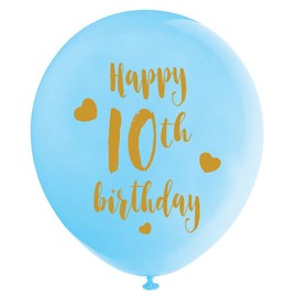 Blue 10th Birthday Latex Balloons, 12inch (16pcs) Boy Gold Happy 10th Birthday Party Decorations Supplies