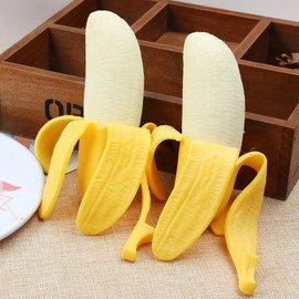 Banana Elastic Simulation Squeezing Simulation Fruits Ornaments, Yellow Stretchy Soft Banana Ornaments Antistress Decompression Sensory Vent Ornaments Reliever for Adults，Novelty Gag Accessories