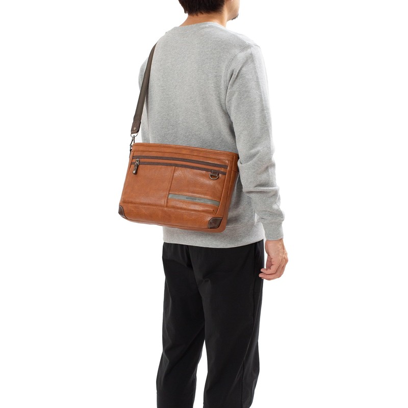 Mustache JTZ-4156 Men's Shoulder Bag, A4 Storage, Synthetic Leather, Camel