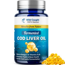 Fermented Cod Liver Oil, Rich in Omega-3, Vitamin A & D – Supports Teeth Wellness, Nutrient Absorption, and Skin Health, Suitable for Adults and Kids (Unflavored, 120 Capsules)