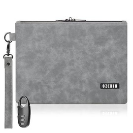 OZCHIN Smell Proof Bags Money Bag Certificates Organizer Lock Bag Travel Storage Case 11 x 8 inch with Combination Lock Tactical Small Outdoor Chest Pack - Color: Grey-PU