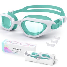 Vegemono Kids Swim Goggles in Candy Dual-Tone, Adjustable Nose Pads & Soft Silicone for Leak-proof Fit Across Ages(6-14), Clear Wide Vision & Anti-Fog &Anti-UV, With Fashion Hard Protective Case