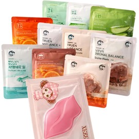 Paquete de 15 mascarillas coreanas faciales gran variedad rejuvenecedoras con múltiples beneficios para tu piel + REGALO 1 mascarilla de labios