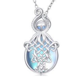 Octopus Necklace for Women 925 Sterling Silver Moonstone Octopus Pendant Ocean Animal Octopus Pendant Summer Beach Jewelry for Women Mom