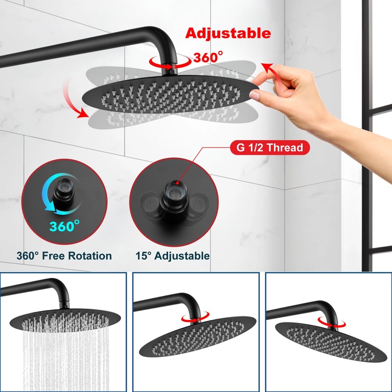 Midanya Round Rainfall Shower Head High Pressure Stainless Steel Waterfall