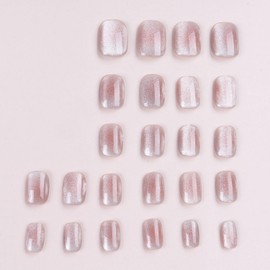 24 Pcs Fake Nails Extra Short Square Shaped Press on Nails Pink Glossy False Nails with Glitter Bling Design Acrylic Nails Reusable Fake Nails Fully Cover Stick on Nails for Women DIY Nail Art