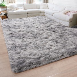 Beglad Fluffy Large Area Rugs 6x9 Feet, Modern Minimalist Style Shag Fuzzy Rugs, Non-Slip Indoor Carpet Soft Rugs for Kids Room, Bedroom & Living Room, Tie-Dyed Light Grey