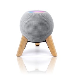Real wood stand for Homepod mini,wooden tripod with metal frame,safe stable holder Mount with anti-slip silicone pad protects home pod mini smart speaker(Color:white Oak)