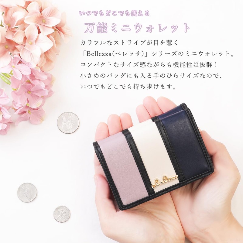 Cleria CL-11317 Women's Wallet, 3-fold, Compact, Large Capacity, Mini Wallet,