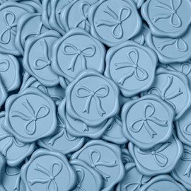 UNIQOOO 3D Bow Wax Seal Stickers - 50 Pcs Elegant Self-Adhesive Dusty Blue Seals, for Wedding Invitations, Gift Wrapping Decals,Envelopes, Christmas & Party Decor, Greeting Cards