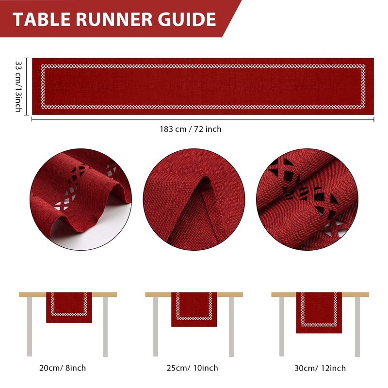 BAZIOE Modern Table Runner Red Linen Table Runner Washable Openwork